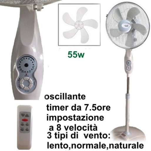 Ventilatore ZF1608BYRC Piantana da 55 W bianco 5 pale 40 cm Timer Ventilatore ZF1608BYRC Piantana da 55 W bianco 5 pale 40 cm Timer
