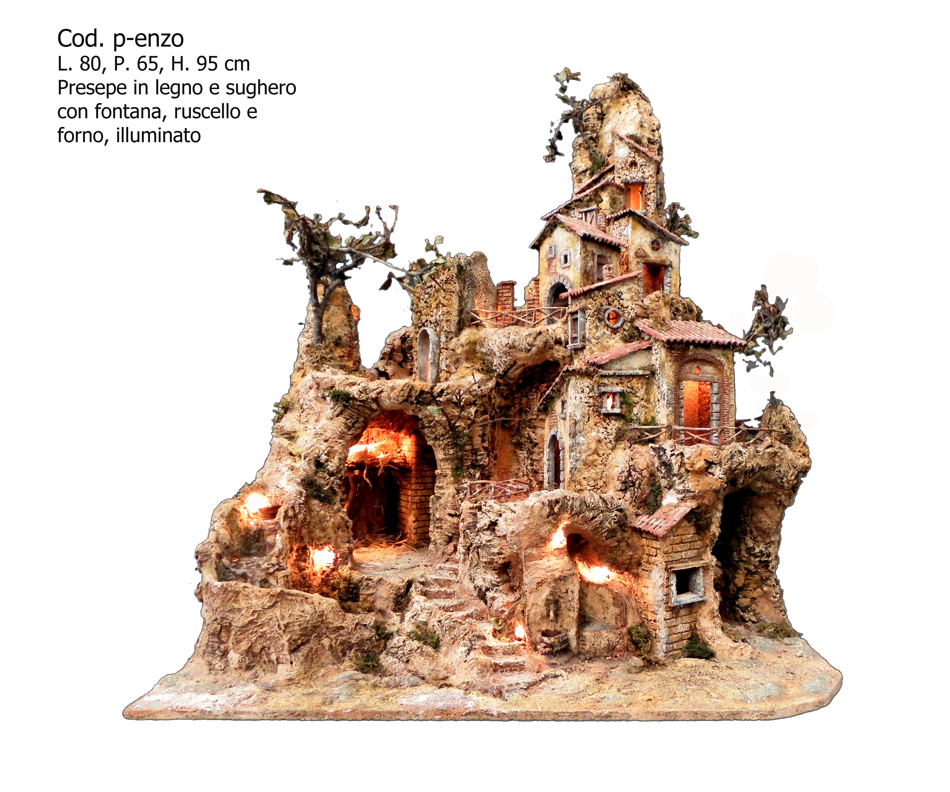 Presepe artigianale con ruscello,fontana, forno e luci misura 80x65x95h cm Presepe artigianale con ruscello,fontana, forno e luci misura 80x65x95h cm