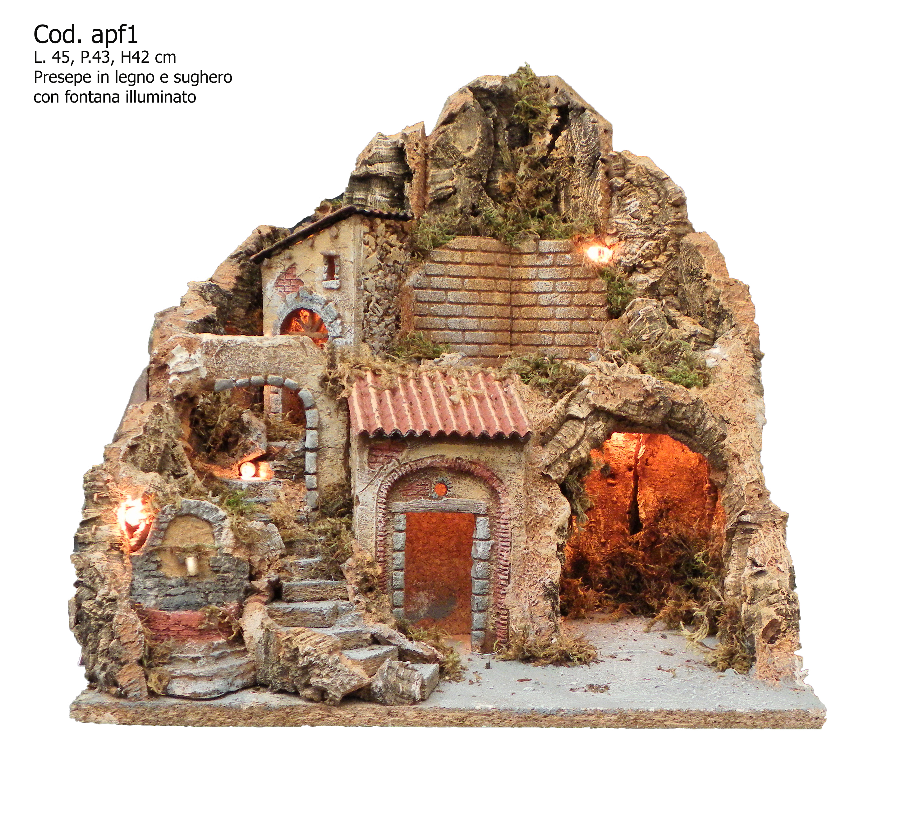 Presepe artigianale con fontana e luci misura 45x43x42 h cm Presepe artigianale con fontana e luci misura 45x43x42 h cm