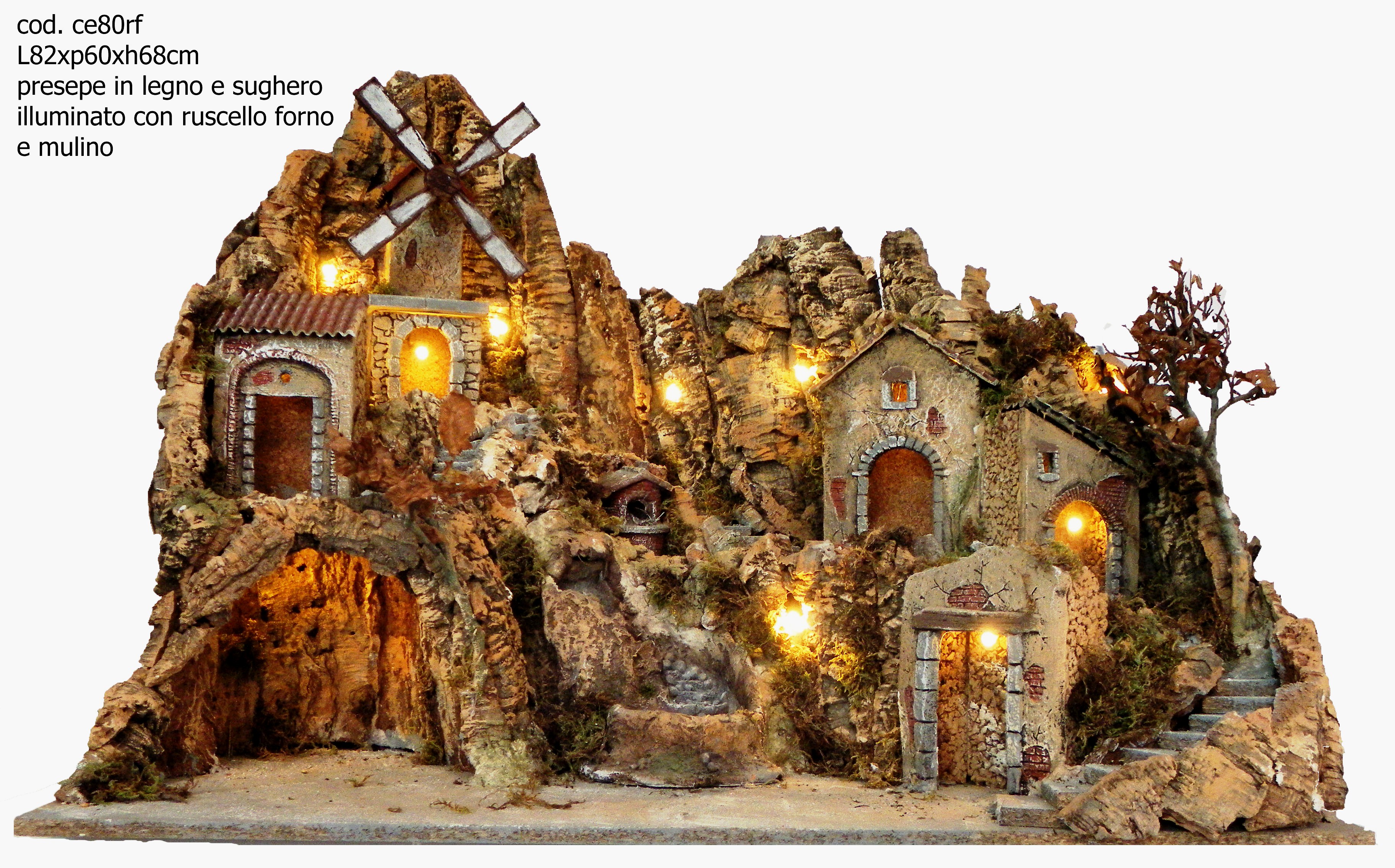 Presepe CE80RF artigianale con ruscello, mulino, forno, luci 82X60X68H CM Presepe CE80RF artigianale con ruscello, mulino, forno, luci 82X60X68H CM