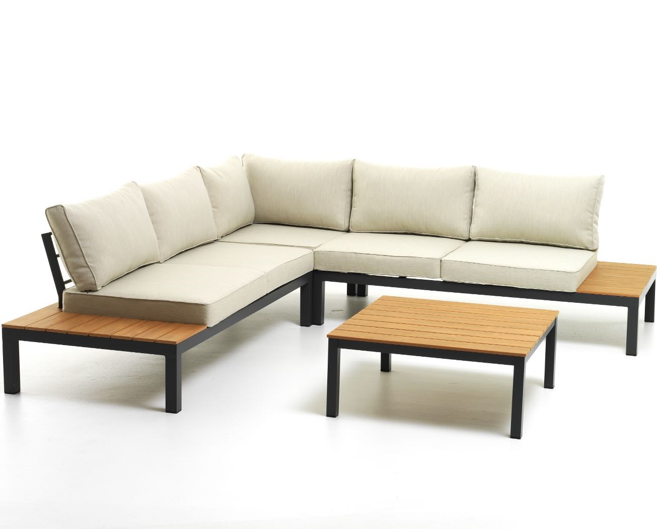 Set Sofa Lounge ad angolo mod. Beverly bianco polywood colore teak M094902-38 Set Sofa Lounge ad angolo mod. Beverly bianco polywood colore teak M094902-38
