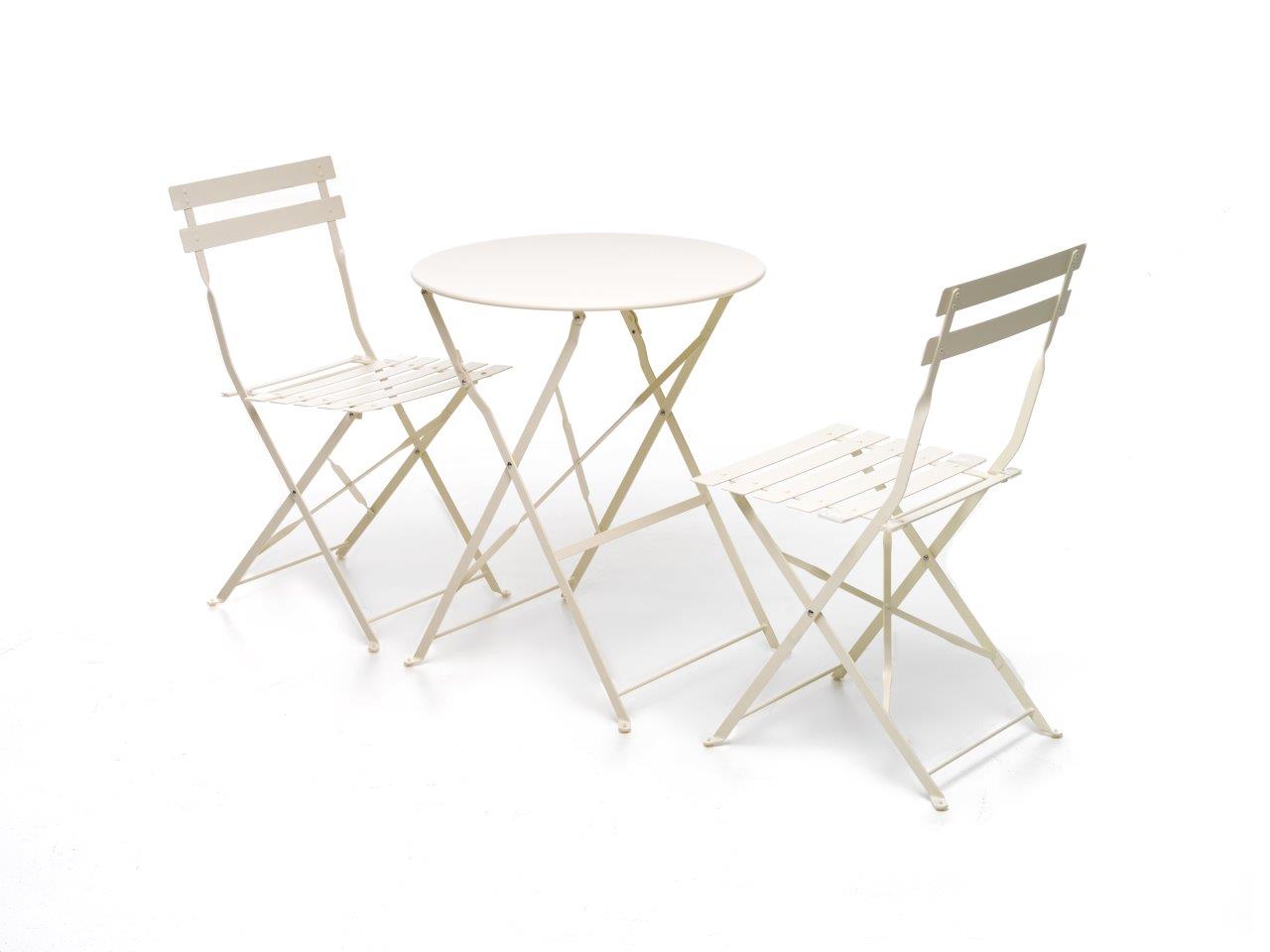 SET BISTRO Diam. 60 cm Crema M0500-10 metallo tavolo due poltroncine pieghevoli