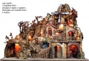 Presepe artigianale mod. PWL10 ruscello, mulino, forno luci misura 75x58x70h cm