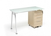 Scrivania porta pc Record colore rovere 120x60x75h piano vetro Temperato