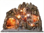 PRESEPE ARTIGIANALE MOD. P3CFF50 CON FONTANA E FORNO ILLUMINATO 52X50X45H