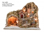 PRESEPE IN LEGNO E SUGHERO CON FORNO ILLUMINATO MISURA 42X40X38H CM