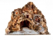 Presepe Pafumu7 Legno Sughero con RUSCELLO Mulino E Forno Illuminato L55XP55XH60