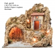 PRESEPE GROTTA MOD. GCR10 IN LEGNO E SUGHERO ILLUMINATA MISURA 40X35X40H CM