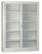 Armadio in metallo ante scorrevoli a vetri 150x45x200 cm con serratura