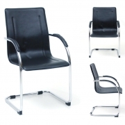 Poltrona ufficio sedia attesa slitta acciaio cromato eco pelle mod. Stand nero