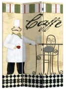 Paravento in legno fantasia caffe' e tela stampata 3 pannelli ripiegabili