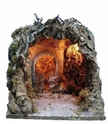 CAPANNA VUOTA IN SUGHERO CON LUCI 30x30x28H cm pastori presepe grotta GB12