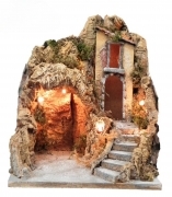 CAPANNA VUOTA IN SUGHERO CON LUCI 32X27x28H cm pastori presepe grotta GRC07