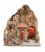 Presepe artigianale con fontana e luci misura 45x43x42 h cm