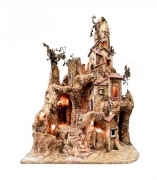 Presepe artigianale con ruscello,fontana, forno e luci misura 80x65x95h cm