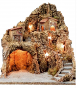 PRESE PRESEPE IN LEGNO E SUGHERO ILLUMINATO L42XP37XH40 CM MOD. P03