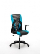 Poltrona Teams azzurra, modello gaming, misura 54x62x95 h cm ecopelle