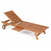 Lettino in legno eucalypto regolabile arredo giardino colore ciliegio su ruote