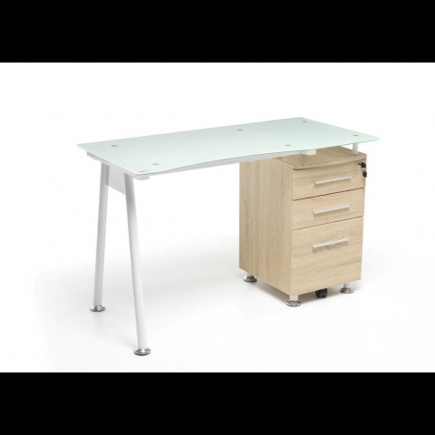 Scrivania porta pc Record colore rovere 120x60x75h piano vetro Temperato