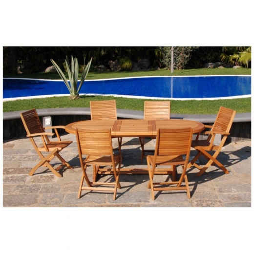 Tavolo ovale in legno Eucalypto mod TEXAS giardino 180/240x100 cm noce