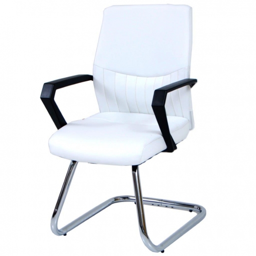 Poltrona ufficio sedia attesa slitta fissa in ecopelle Sake bianca 58x56xH92 cm