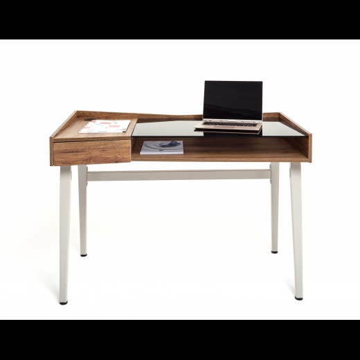 Scrivania portacomputer Stilo noce country struttura metallo bianca 120x60x80 cm