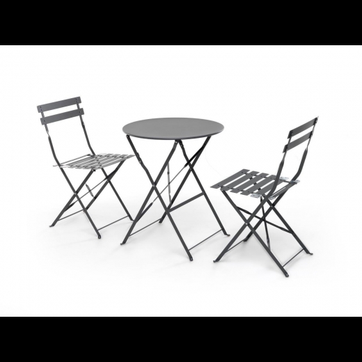 SET BISTRO Diam 60 cm Antracite M0500-38 metallo tavolo 2 poltroncine pieghevoli