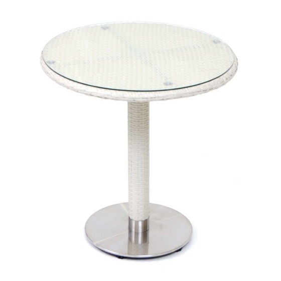 Tavolo in wicker con piano rotondo misura 70 cm colore bianco mod. Minorca