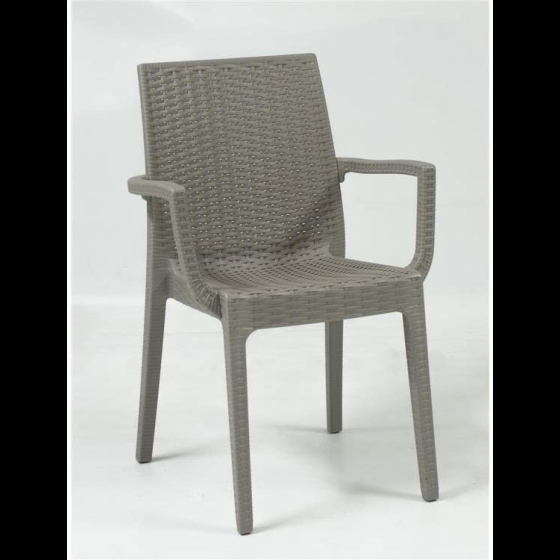 POLTRONA SEDIA IN RESINA DAFNE CON BRACCIOLI COLORE TORTORA EFFETTO RATTAN