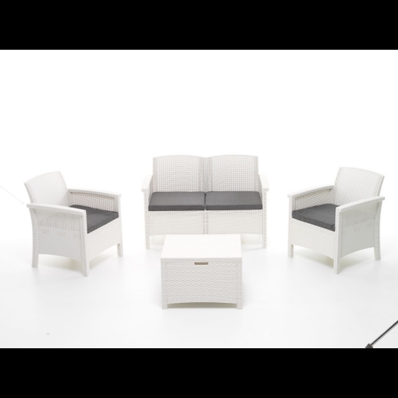 SALOTTINO LAGUNA 2 Posti Bianco con 2 poltroncine tavolino cuscini sfoderabili
