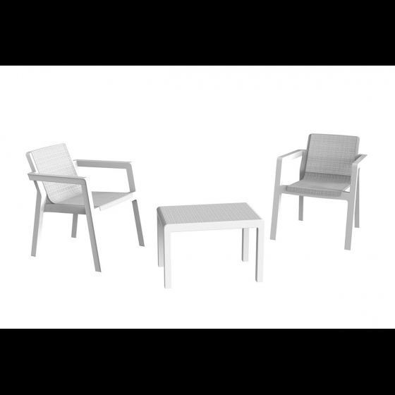 Set composto da 2 poltrone e tavolino  Art. 592  Finitura effetto Juta bianco
